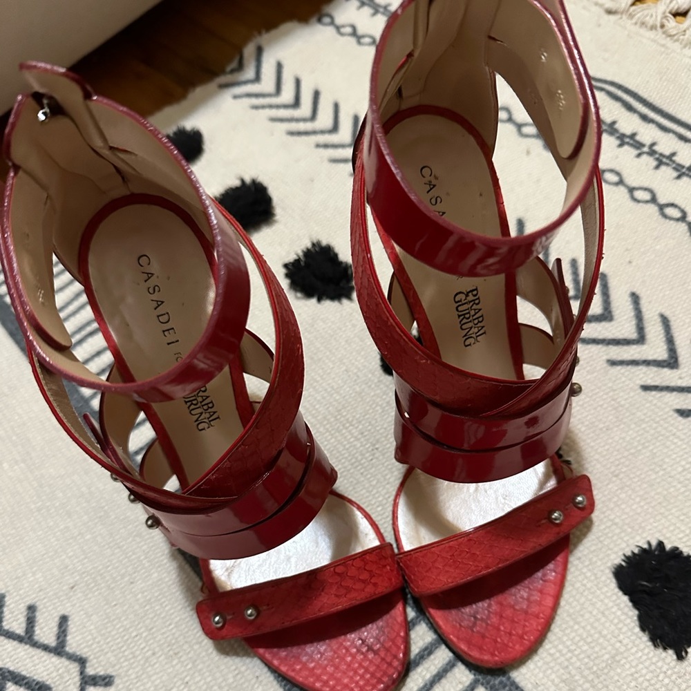 👠 Casadei Prabal Gurung Red Patent Cardiogram Wedges Platform Sandals Heels - Picture 12 of 15